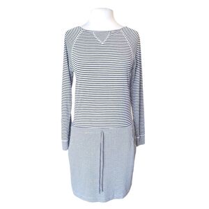 TART | Women's Navy Blue and White Knit Drawstring Waist Long Sleeve Dress - S